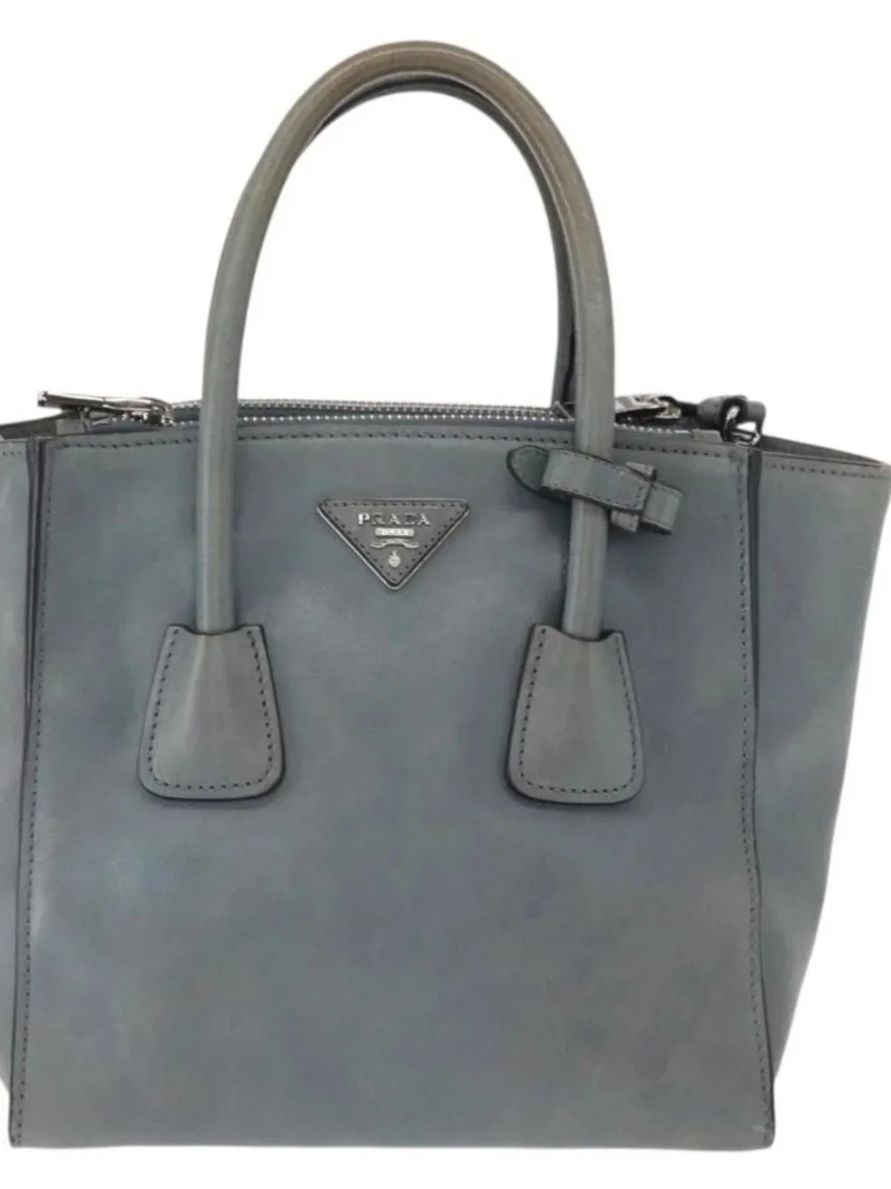 PRADA Hand Bag Safiano leather 2way Gray Silver